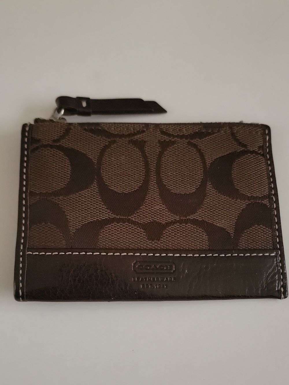 Coach Signature Zip Card Case /Key Ring Holder